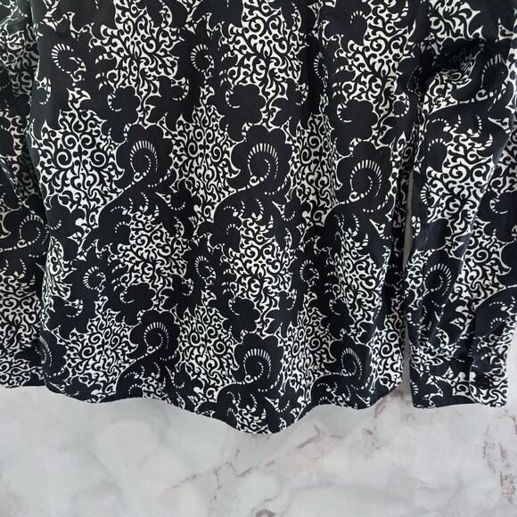 Foxcroft Shirt Womens 10 P Black White Button Up Wrinkle Free Non Iron Popover - Picture 7 of 14